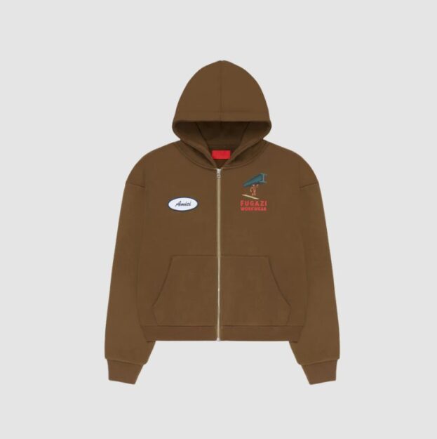 Fugazi Beam Zip Hoodie Brown in front side