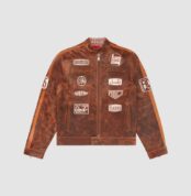 Fugazi Leather Racing Jacket Brown in front side