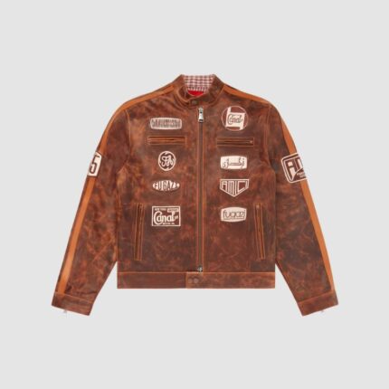 Fugazi Leather Racing Jacket Brown in front side