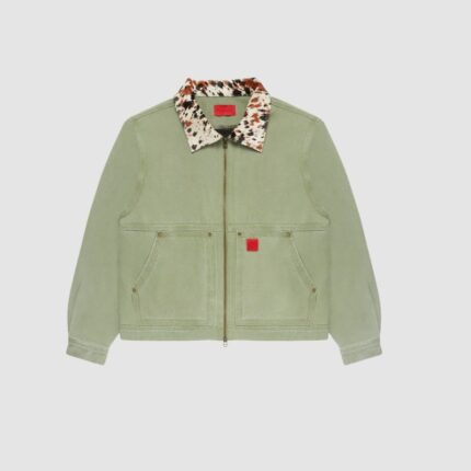 Fugazi Pony Collar Work Jacket Washed Olive in front side