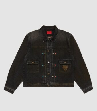 Fugazi Stone Rivet Denim Jacket Washed Black in front side