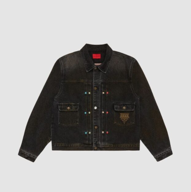 Fugazi Stone Rivet Denim Jacket Washed Black in front side